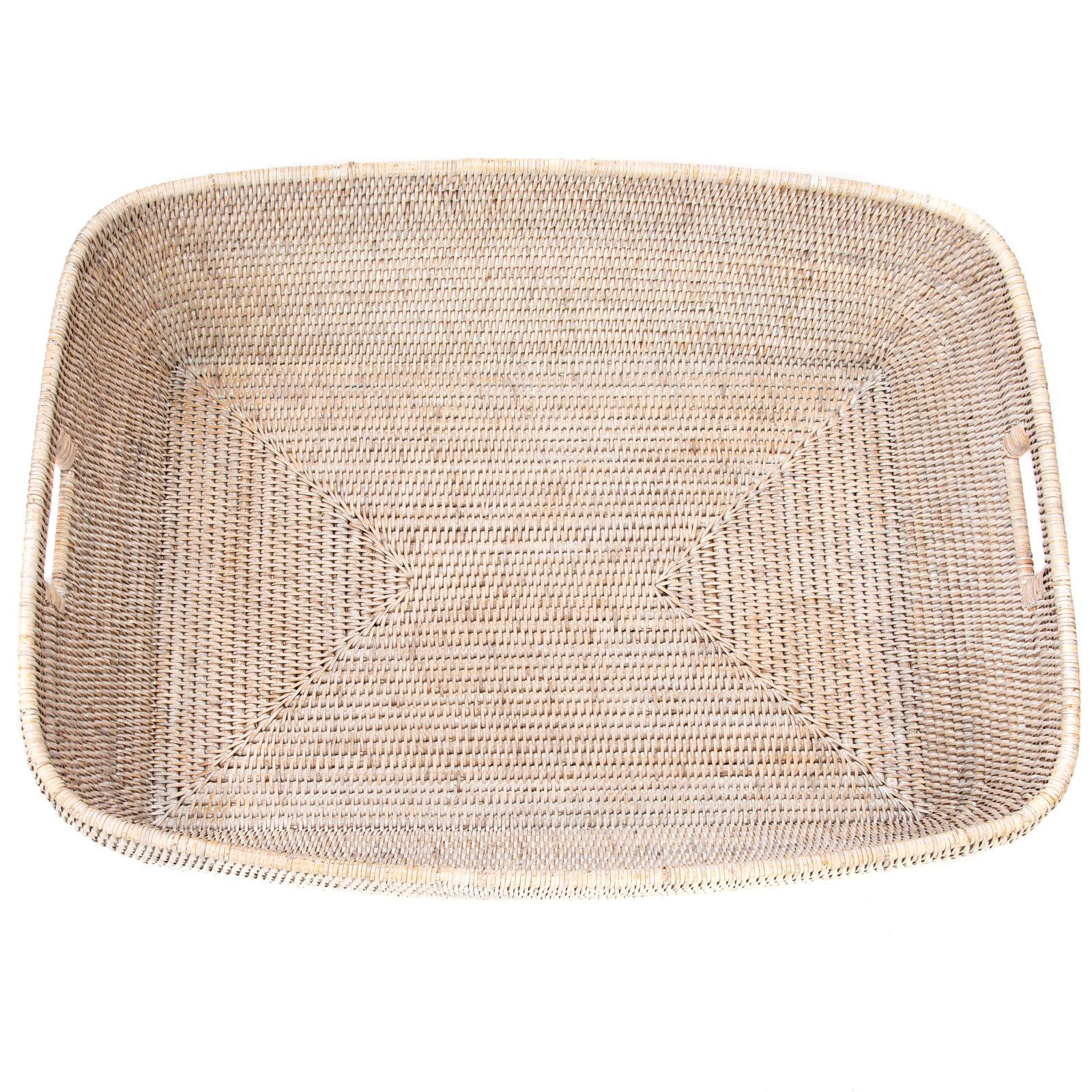 Handmade Coastal Decorative Basket 1, White Wash, 9" H x 26" W x 20" D