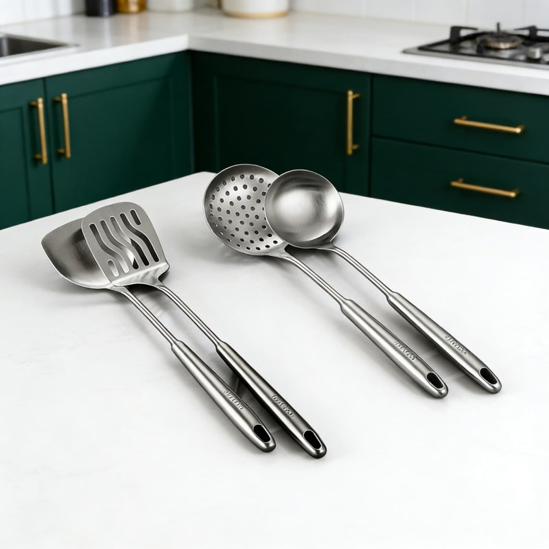 Ensemble d'ustensiles de cuisine 7 pièces en acier inoxydable avec support rotatif, batterie de cuisine en acier inoxydable 304, cuillères de cuisson résistantes à la chaleur, lavable au lave-vaisselle, conception peu encombrante
