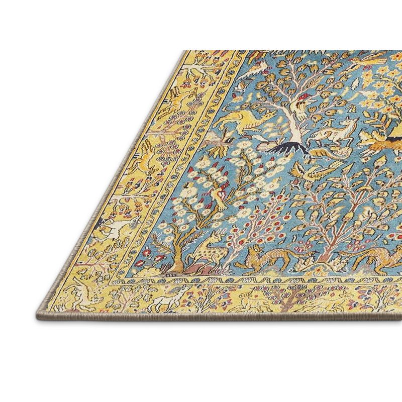 Tapis oriental jaune / bleu, Rectangle 5 pi x 8 pi