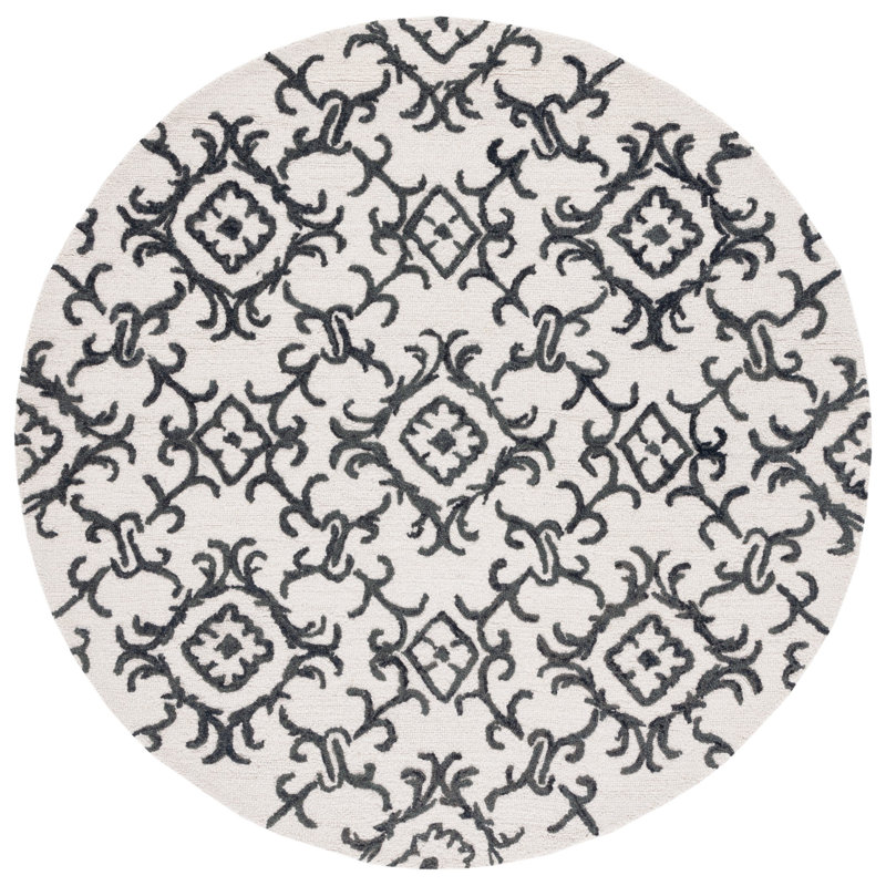 Abdallah Hand Tufted Wool Damask Rug, Round 6'