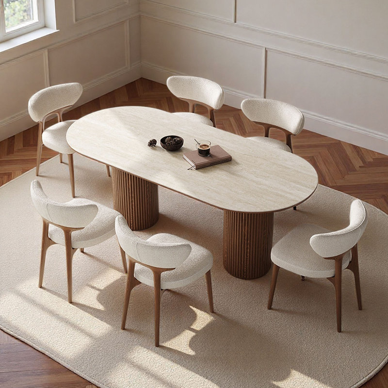 Table ovale rétro de style crème, 7 pièces : table, 6 chaises, H 29,5 po x L 78,7 po x l 35,4 po