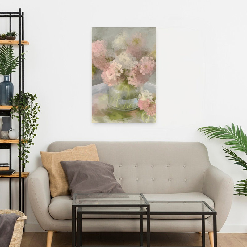 «Whispers In Bloom», impression délicate d'hortensia impressionniste, H 24 po x l 16 po
