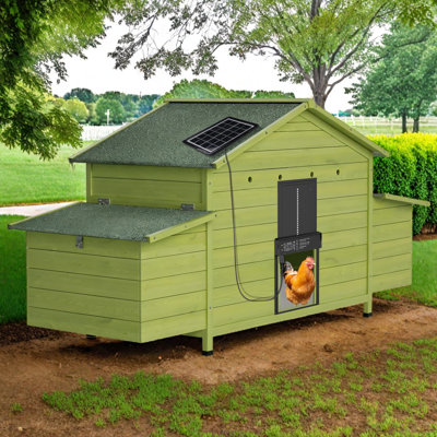 70 Inch Automatic Chicken Coop with Solar-Powered Door, 2 Nesting Boxes, Pull-Out Tray, Timer and Remote