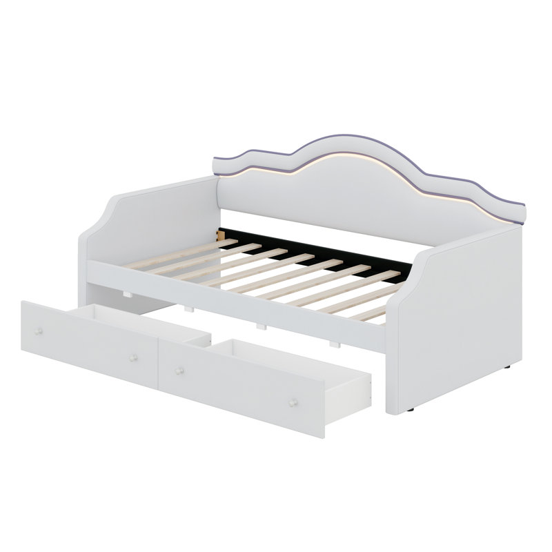 Structure de canapé en velours revêtue de velours avec éclairage à DEL intégré et deux tiroirs de rangement cachés, Beige