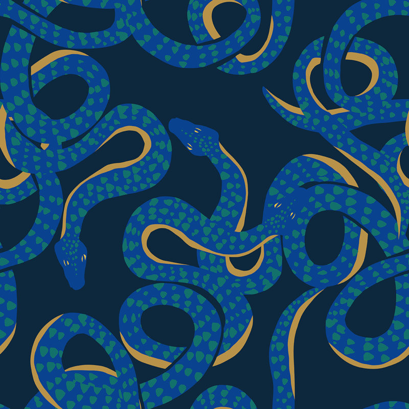 Snakes 33' L x 20.5" W  Wallpaper Roll, Blue
