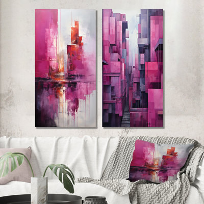 Fuchsia Facades Skyscraper Horizon - Skyscrapers Canvas Prints Set Of 2