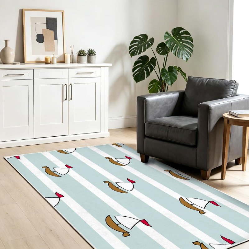 Tapis nautique transparent à motif de rayures et de lignes lavables à la machine, Rectangle 39 po x 63 po