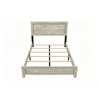 Beautiful Contemporary Full Size Whitewashed Wood Finish Panel Bed Frame, Solid & Veneer Wooden Bedroom Furniture, Bed in One Box, Box Spring Required