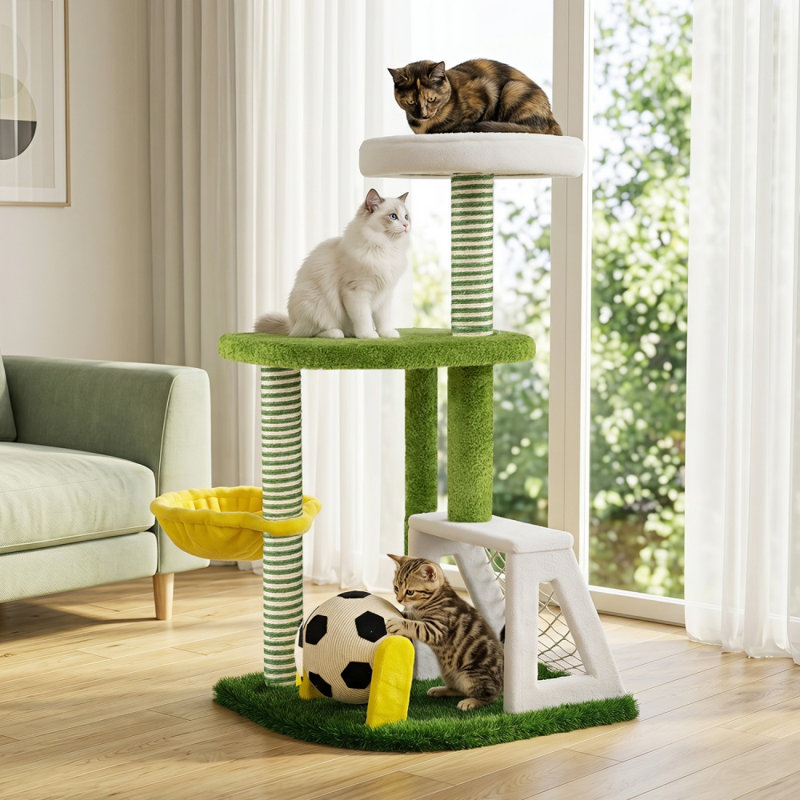 Arbre à chat de 100 cm (39,5 po) en forme de ballon de soccer avec perchoirs et griffoirs pour chatons