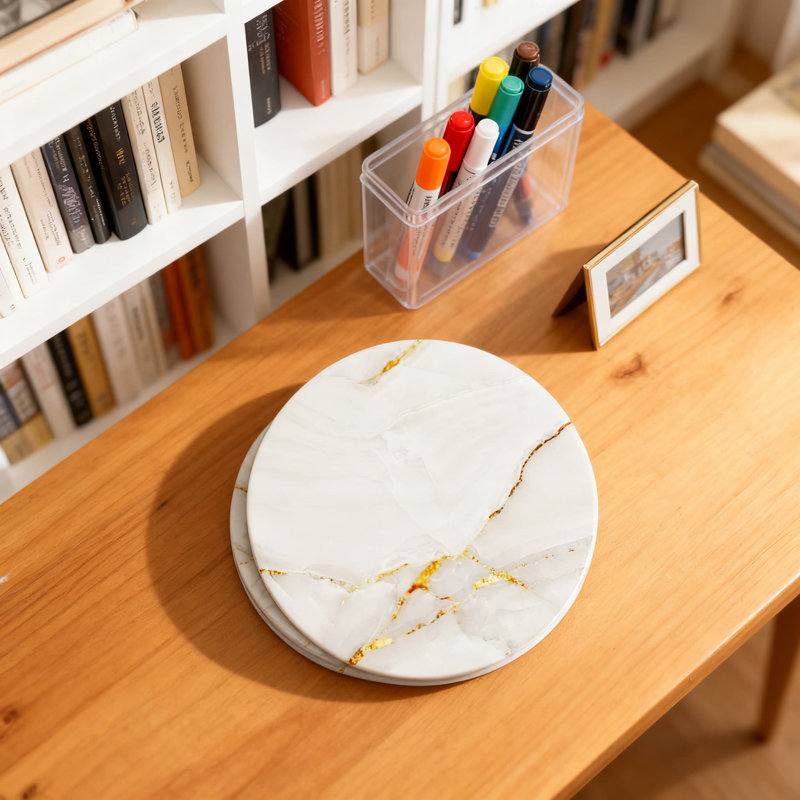 Ensemble de 6 sous-verres en céramique absorbants avec support et base en liège, design élégant en marbre pour la cuisine et la maison
