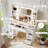 White Makeup Vanity Desk with Lighted Mirror & Glass Top | 7 Lighted Drawers, 4 Shelves & Power Outlet – 3-Color LED Lights, Dressing Table for Bedroom-134161759