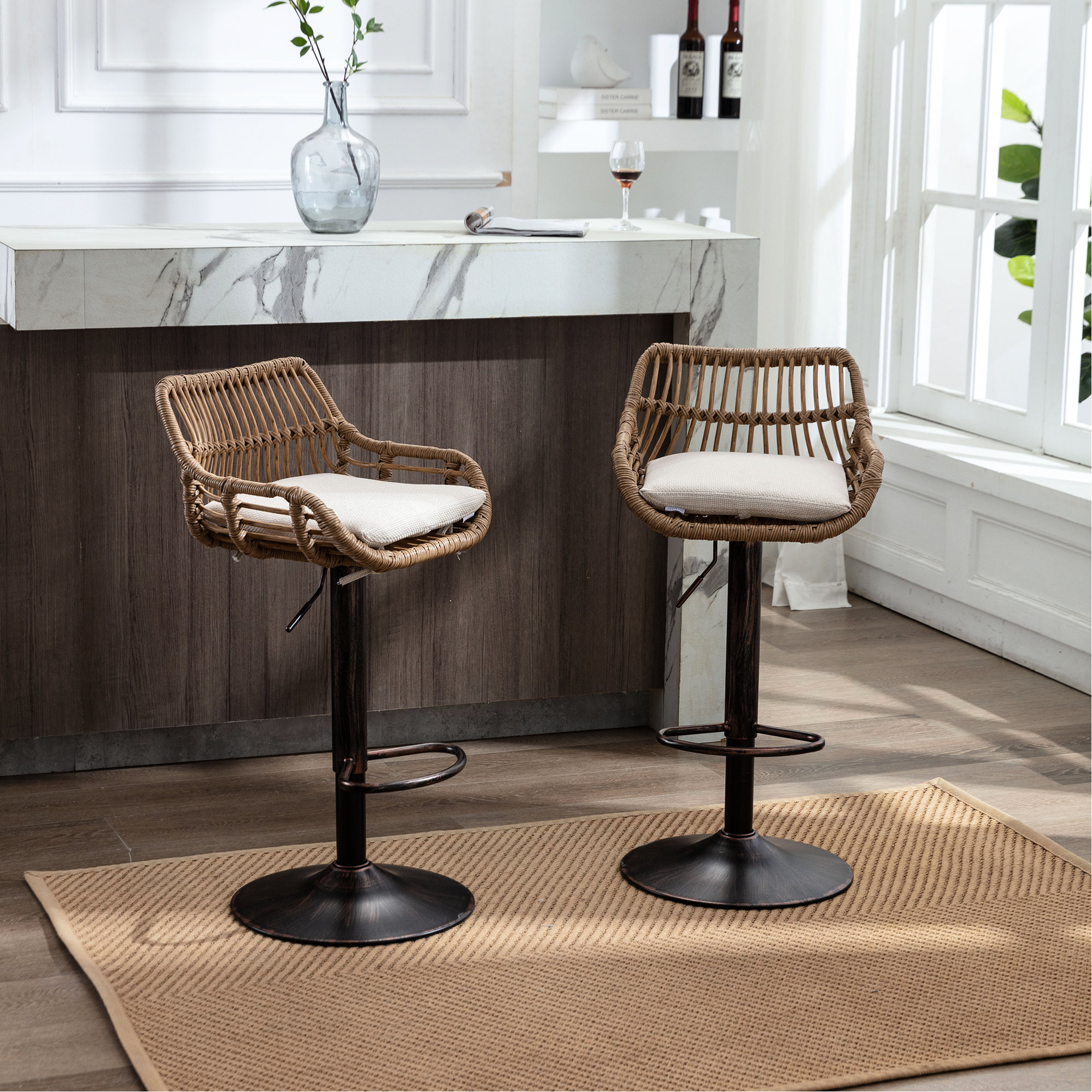 Latitude Run® Modern Red Bar Stools Of 2, Adjustable Height With ...