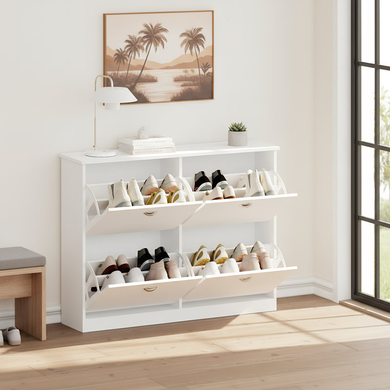 Slim Narrow Shoe Storage Cabinet with 4 Drawers, White