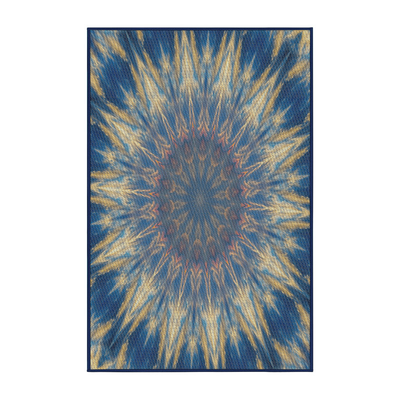 Tapis jaune/bleu tissé à la machine, Rectangle 8 pi x 12 pi