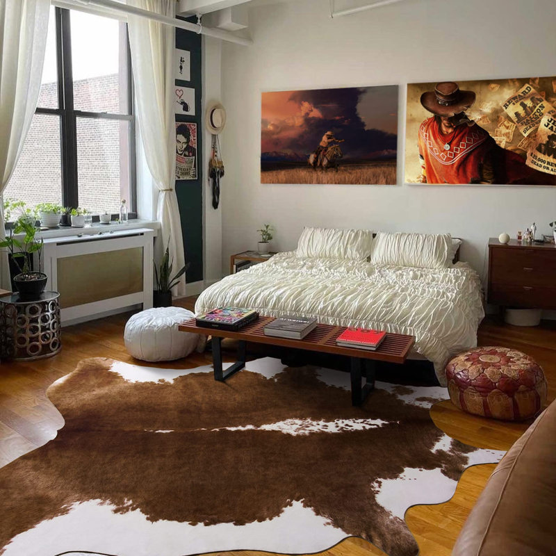 Tapis à motif de vache pour salon, Brown, 3'*3.9'