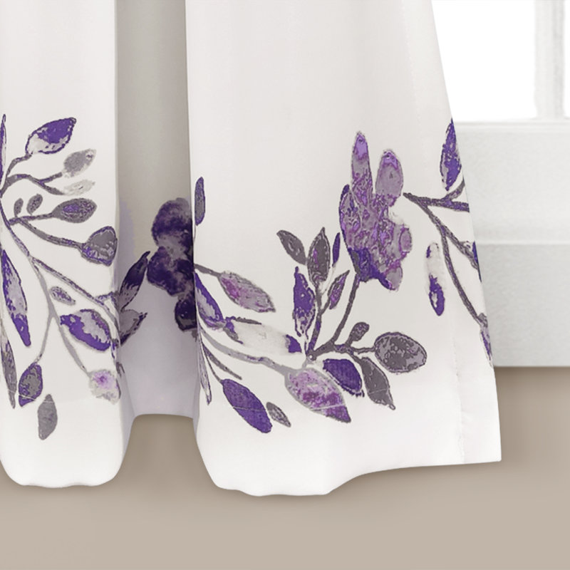 Purple and Gray Floral Blackout Polyester Window Panels