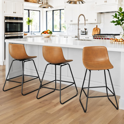 Faux Leather Swivel Upholstered Counter & Bar Stool With Metal Frame (Set of 3)