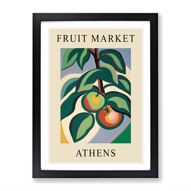 Apple Athens Fruit Market Exhibition - Single Picture Frame Print on Wood, 34cm H x 25cm W x 2cm D