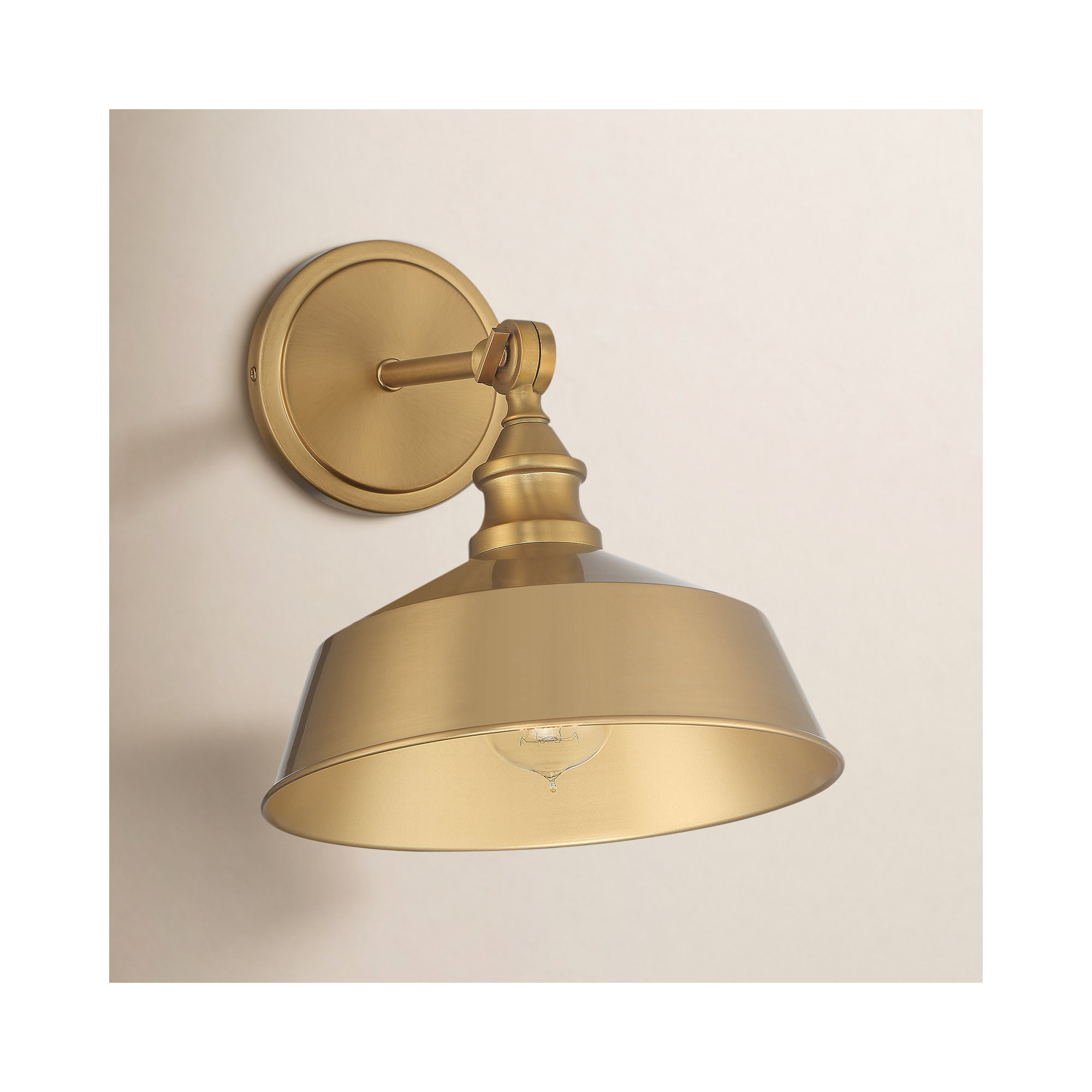 Jeb 10" W Steel Dimmable Armed Sconce , Natural Brass