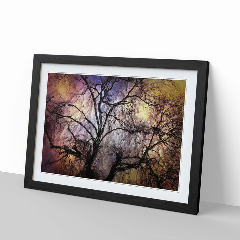 Weeping Willow Tree in Abstract - Picture Frame Graphic Art Print, 50cm H x 76cm W x 2cm D, Black