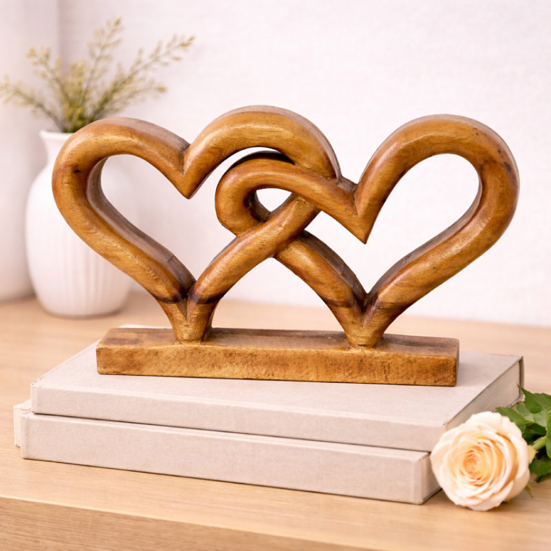 Sculpture en bois d'acacia brun naturel Delamare Hearts