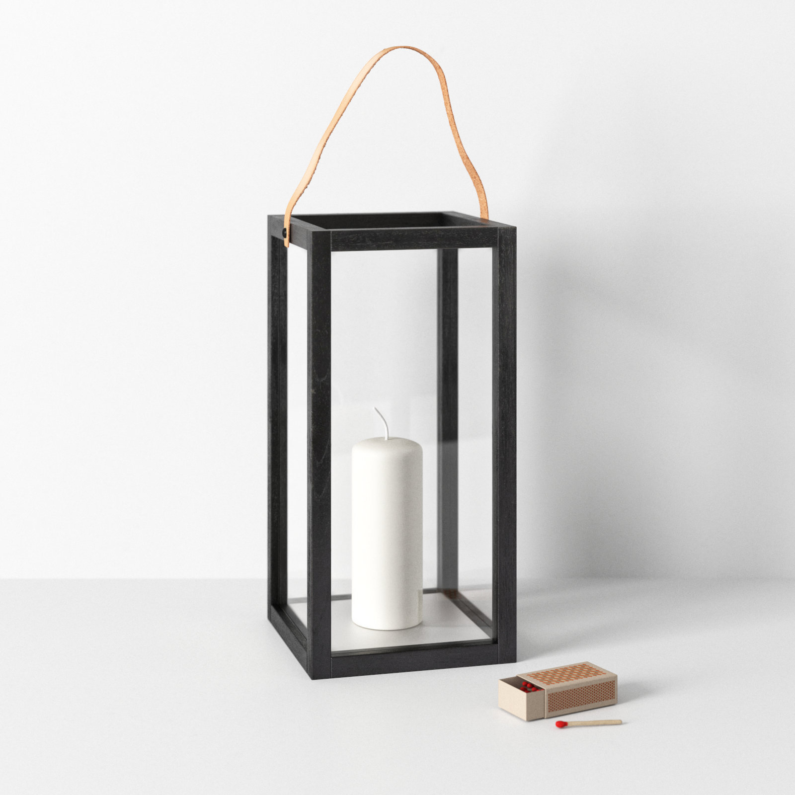 Wood Floor Lantern, Black, 12.6" H x 6.3" W x 6.3" D