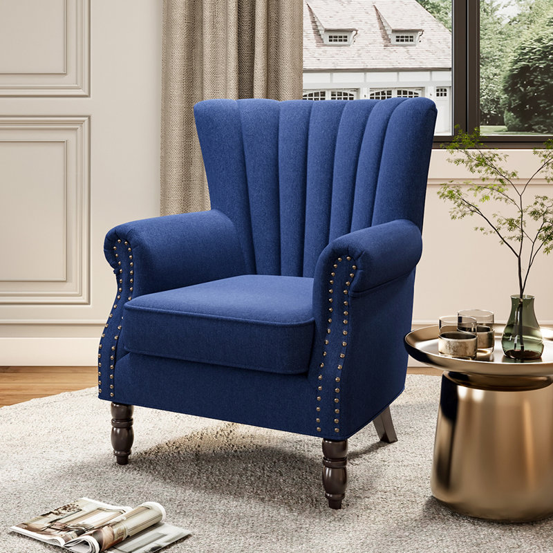 Byrne Upholstered Wingback Chair, Blue