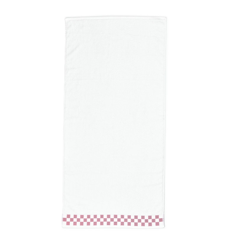 Bath Towel with Check Border, Pink/White