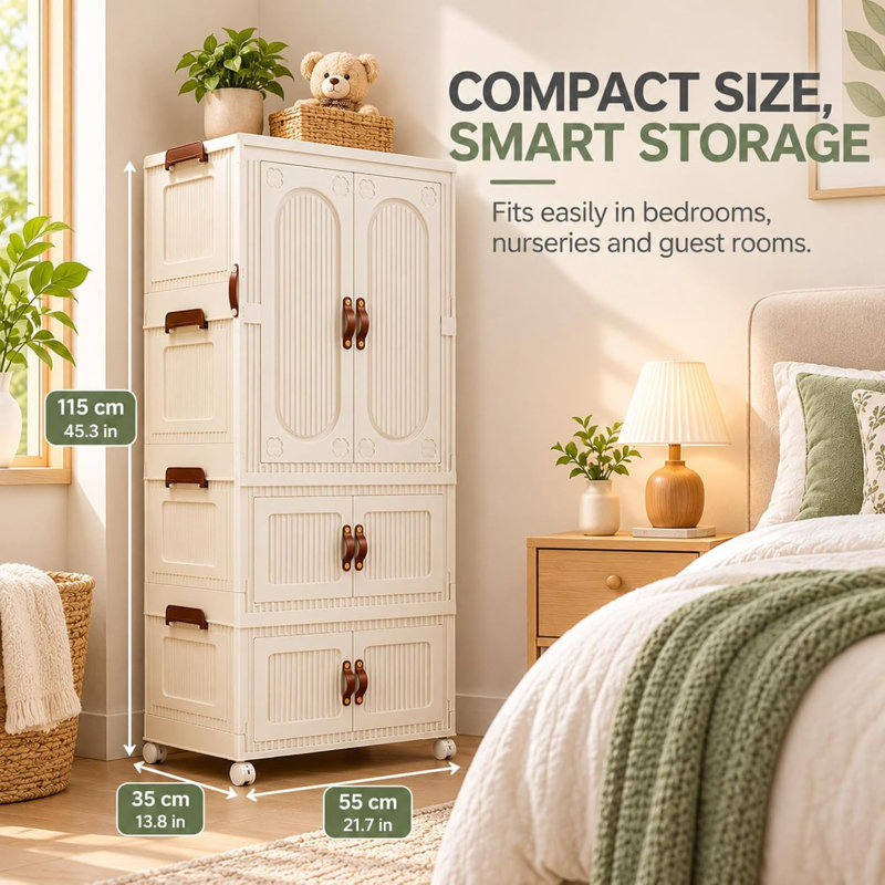 Portable Wardrobe for Kids,Plastic Foldable Closet with Wheels