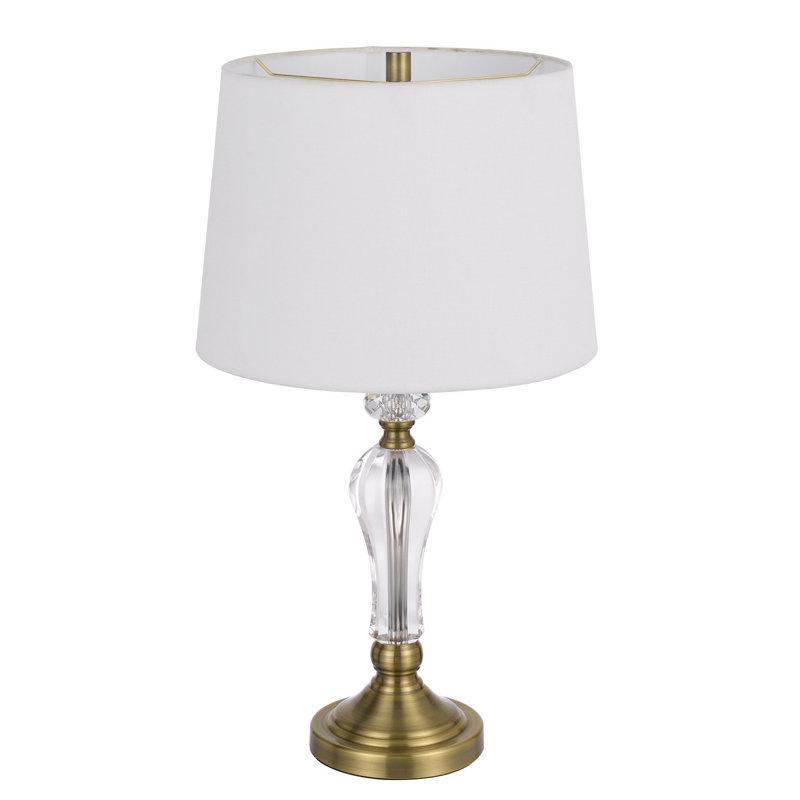 Lampes de table Eastham, lot de 2, 63,5 cm de hauteur, laiton antique, verre, 100 W, culot E26, abat-jour en verre à facettes et tissu blanc