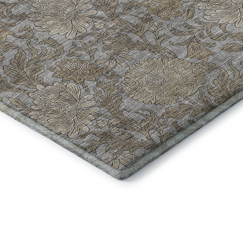 Tapis gris Prisco lavable à la machine de qualité supérieure, Rectangulaire 3 pi x 5 pi