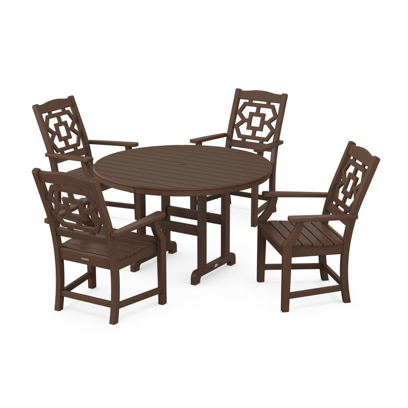 Chinoiserie 4 - Person Patio Dining Set with Round Table, Mahogany