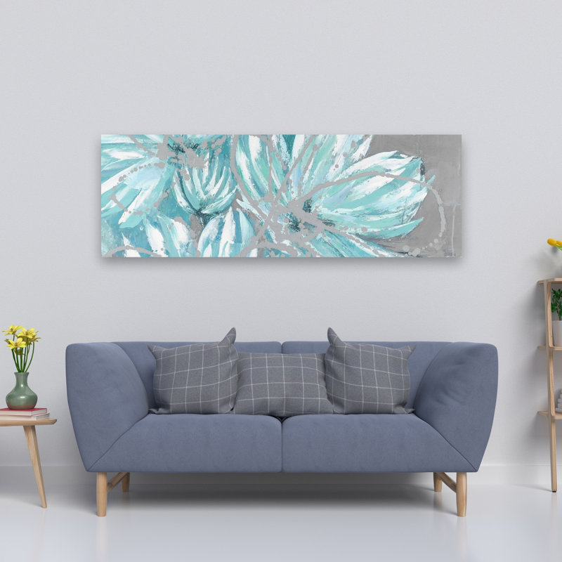 Three Little Abstract Blue Flowers - Contemporary Canvas Art