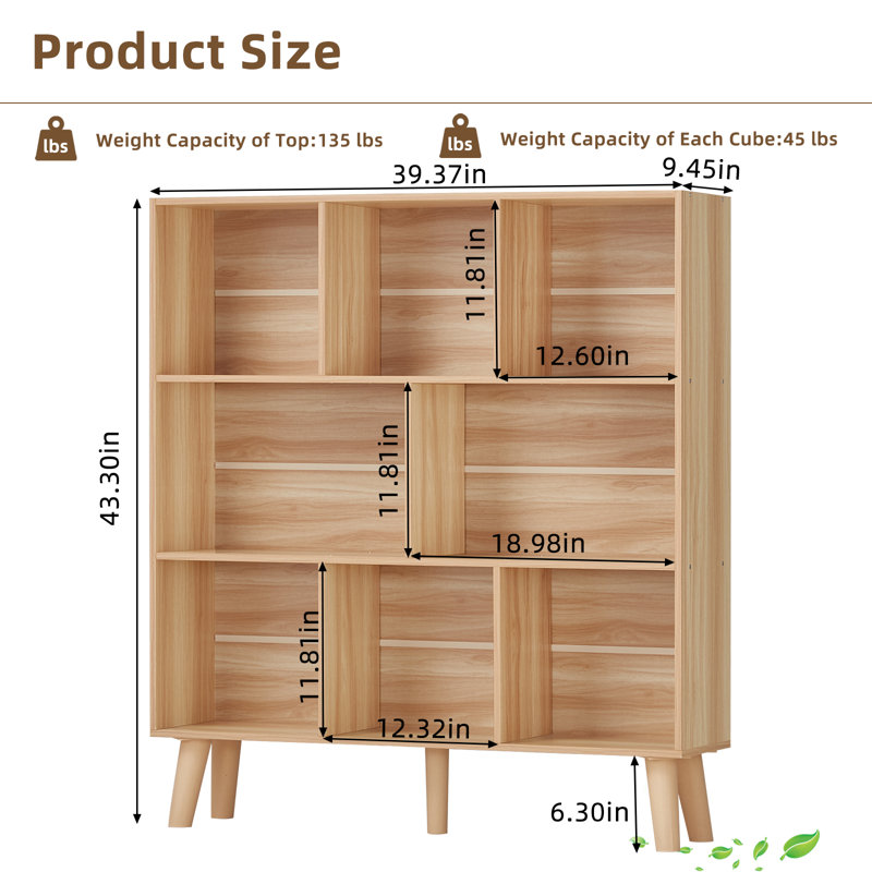 8 Cube Book Shelf,3 Tier Bookshelf With Legs, Modern Open Storage Organizer,Boho Bookcase,Display Cabinet Shelf Free Standing Bookshelves For Bedroom,Living Room,Office