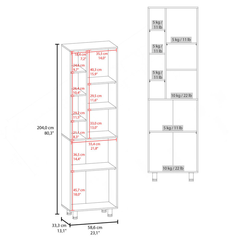 Armoire de cuisine H 80,30 po 2 portes, 9 tablettes, 4 pieds