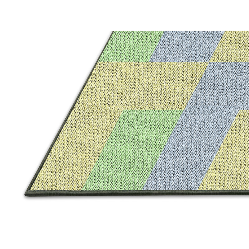 Tapis géométrique vert / jaune, Rectangle 7 pi x 10 pi
