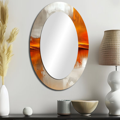 Jour et nuit Golden Mountain Landscape III - miroir mural ovale traditionnel orange