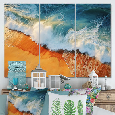 Bleu et orange, vue aérienne rétro de plage II - art mural plage
