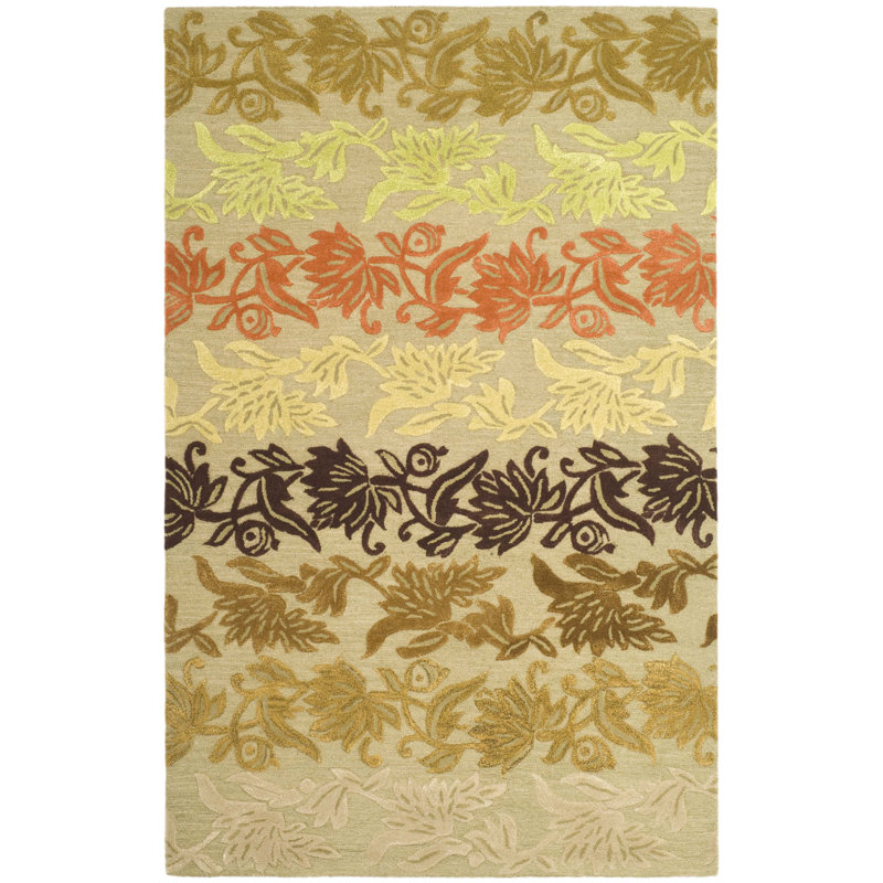 Handmade Multicolor Floral Wool and Viscose Area Rug, 6' x 9'