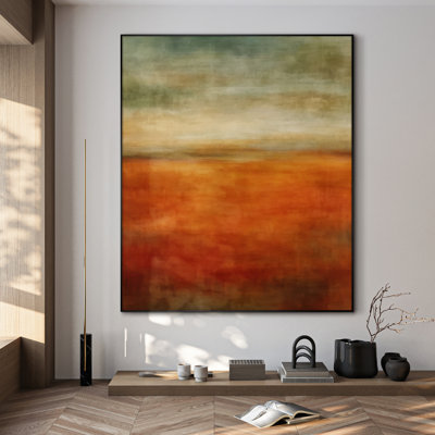Très grand art mural imprimé sur toile - Paysage abstrait rouille et terre, horizon, décor d'art contemporain pour salon ou chambre à coucher - «Assemblage requis du cadre (cadre non fini)»