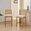 Tabouret de bar rustique en bois massif à dossier en rotin avec coussin en lin mat (ensemble de 2)-379930224