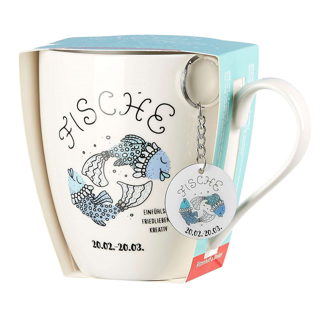 Kaffeebecher Astro Fische Sternzeichen Tasse mit Schlüsselanhänger