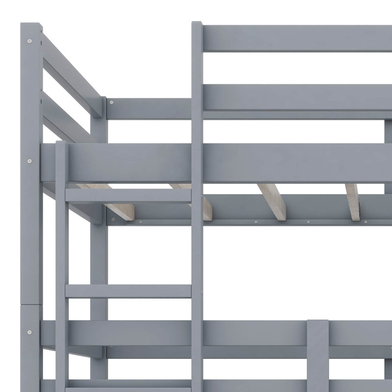 Lit superposé simple en bois d'hévéa avec échelles, gris