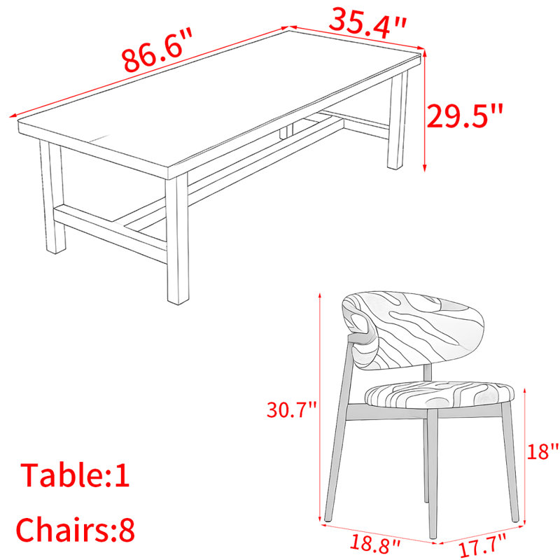 Ensemble de table de salle à manger style Nordic, H 29,5 po x L 86,6 po x l 35,4 po