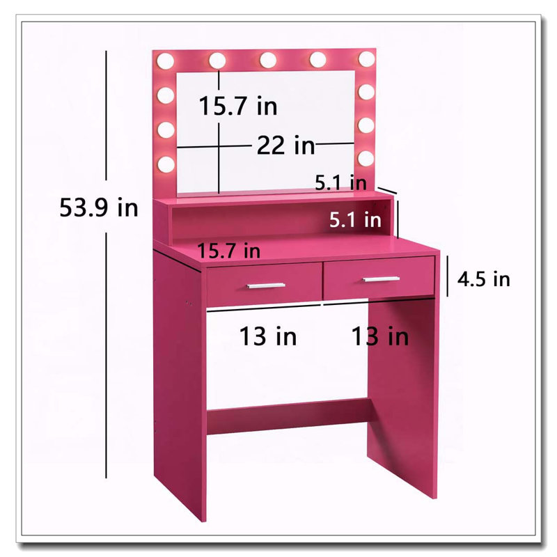 Bureau de coiffeuse avec miroir et lumières, grand tiroir et rangement à 2 niveaux