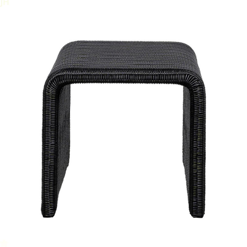 Woven Rattan Square End Table, Black