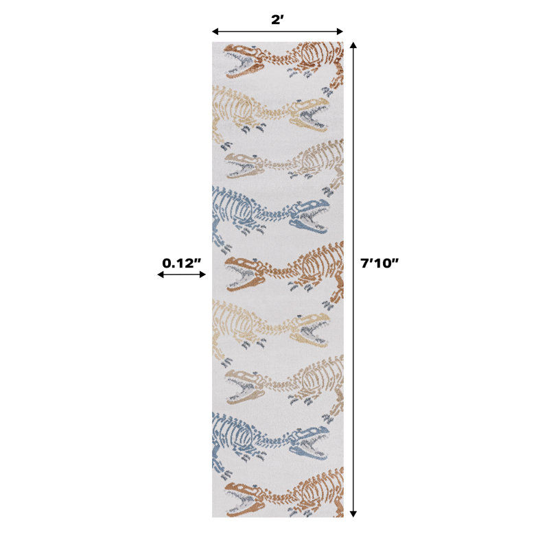 Tapis crème / multicolore pour enfants Kingdarr T-Rex, Rectangle 4 pi x 6 pi, Cream/Multi