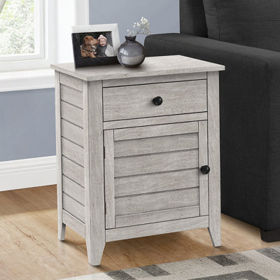 Table d'appoint, table de chevet, tiroir de rangement, bout, table d'appoint, chambre à coucher, rangement, placage gris