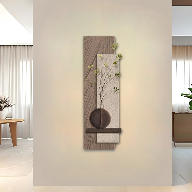 Entrée minimaliste de 17,72 po avec peintures murales décoratives brunes, H 59,06 po x l 19,69 po x P 1,69 po