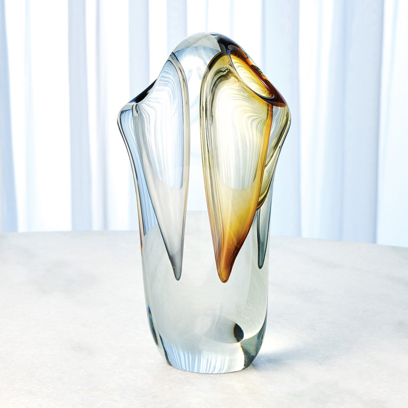 Amber/Grey Glass Table Vase, 12.5" H x 3" W x 6.75" D